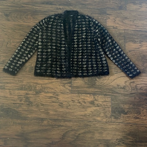 Alfani Black and Gold Fuzzy Open Front Sweater SZ M - Picture 3 of 7